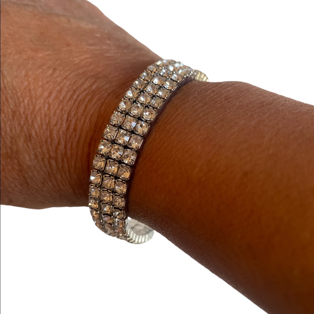Triple Layered Diamond Rhinestone Stretch Bracelet